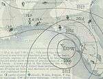 Map of the eastern Gulf of Mexico featuring a small hurricane to the west of Florida