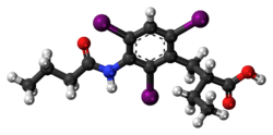 Ball-and-stick model of the tyropanoic acid molecule