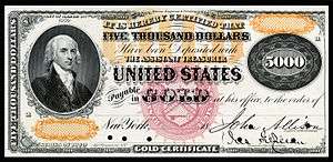 $5,000 Gold Certificate, Series 1870, Fr.1166k, depicting James Madison