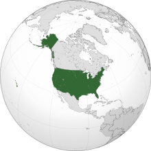 Projection of North America with the United States in green