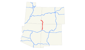 Red line proceeding north–south to the east of Four Corners.