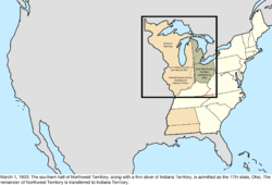 Map of the change to the United States in central North America on March 1, 1803