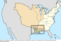 Map of the change to the United States in central North America on April 30, 1812