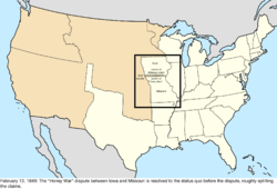 Map of the change to the United States in central North America on February 13, 1849