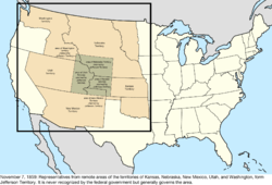 Map of the change to the United States in central North America on November 7, 1859