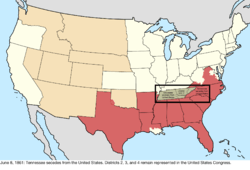 Map of the change to the United States in central North America on June 8, 1861