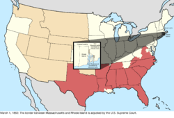 Map of the change to the United States in central North America on March 1, 1862