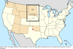 Map of the change to the United States in central North America on May 23, 1882