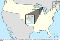 Map of the change to the international disputes involving the United States in central North America on November 10, 1842