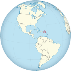 Location of  United States Virgin Islands  (circled in red)in the Caribbean  (light yellow)