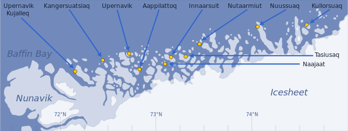 Sketch map of the Upernavik Archipelago on the Baffin Bay coast of northwestern Greenland