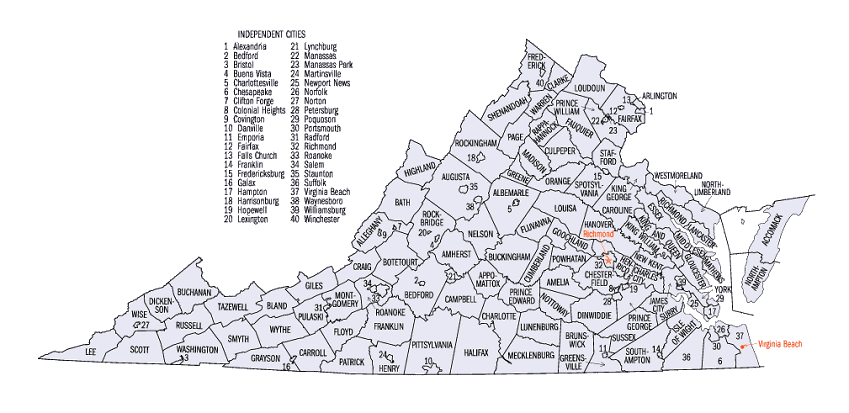 Virginia counties and independent cities