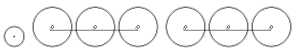 Diagram of one small leading wheel and two trios of large driving wheels, each trio joined by a coupling rod