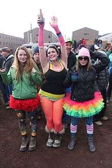 Women celebrate at 2013 Icestock in Antarctica.