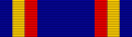 Dark blue ribbon with medium-width dark blue, yellow, and orange stripes at each border