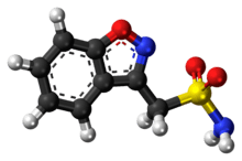 Ball-and-stick model of the zonisamide molecule