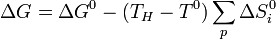 \Delta G = \Delta G^0 - (T_H-T^0)\sum_{p}^{}{\Delta S^0_i} 