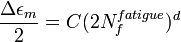  \frac {\Delta \epsilon_m} {2} = C(2N_f^{fatigue})^d 