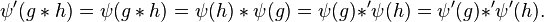 \psi'(g * h) = \psi(g * h) = \psi(h) * \psi(g) = \psi(g) \mathbin{\ast'} \psi(h)=\psi'(g) \mathbin{\ast'} \psi'(h).