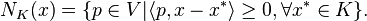 
N_K(x) = \{ p \in V | \langle p, x - x^* \rangle \geq 0, \forall x^* \in K \}.
