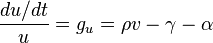 \frac {du/dt}{u} = g_u=\rho v-\gamma-\alpha