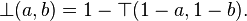 \bot(a,b) = 1-\top(1-a, 1-b).