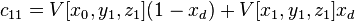  \ c_{11} = V[x_0,y_1, z_1]  (1 - x_d) + V[x_1, y_1, z_1] x_d 