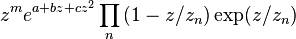 z^m e^{a+bz+cz^2}\prod_n \left(1-z/z_n\right)\exp(z/z_n)