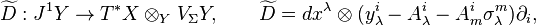  \widetilde D: J^1Y\to T^*X\otimes_Y V_\Sigma Y, \qquad \widetilde D= dx^\lambda\otimes(y^i_\lambda- A^i_\lambda -A^i_m\sigma^m_\lambda)\partial_i, 