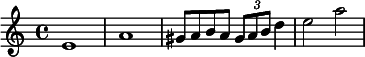 {\set Staff.midiInstrument = #"flute" e'1 a' gis'8 a' b' a' \times 2/3 {gis' a' b'} d''4 e''2 a''2}