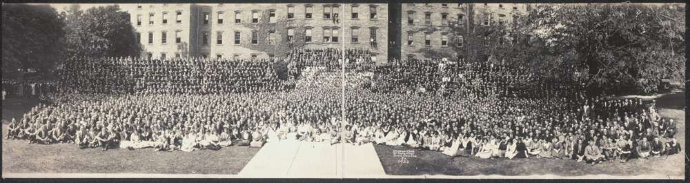 Students sit outside of Pennsylvania State College (c. 1922)