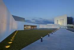 Exterior of the Edward M. Kennedy Institute at dusk